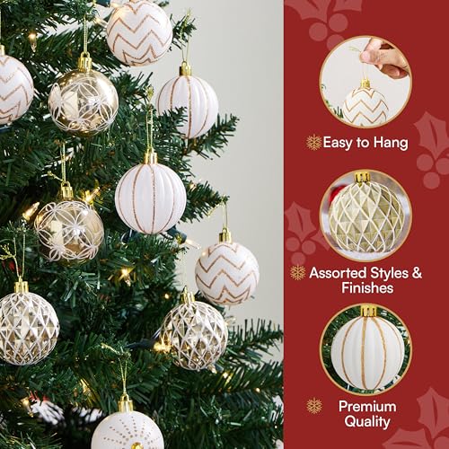 JOYIN 30pcs Shatterproof Christmas Ball Ornaments - Gold & White Holiday Decor