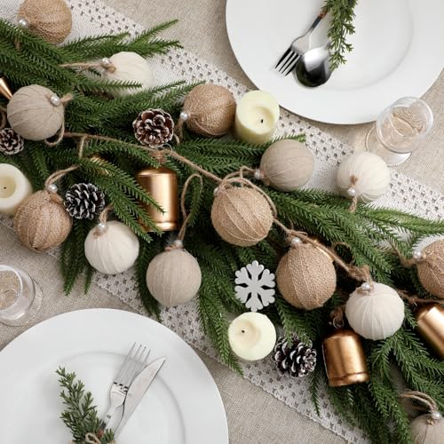 Syhood 24 Pcs Burlap Christmas Ornaments 2.36 Inch Farmhouse Rustic Holiday Balls