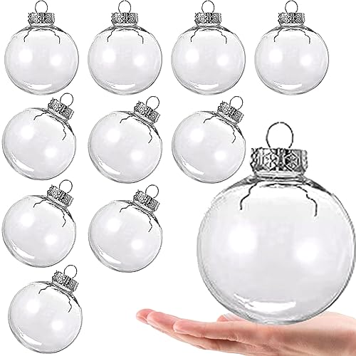 10PCS 3.15 Inch Clear Fillable Plastic Christmas Ornaments - DIY Holiday Decorations