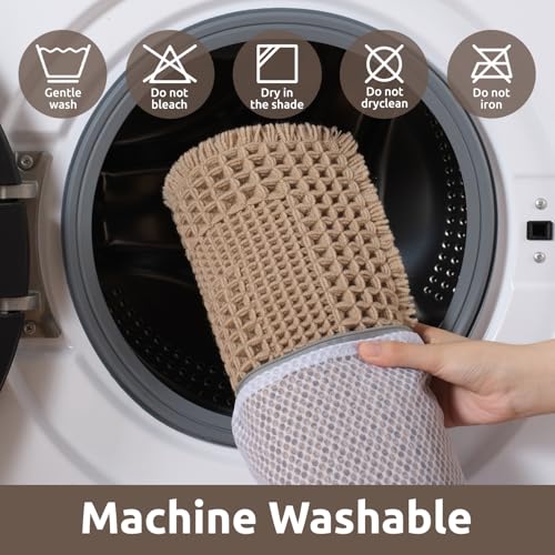 AMOAMI Waffle Boho Bath Mat - Non-Slip Absorbent Bath Rug 17"x24" Beige