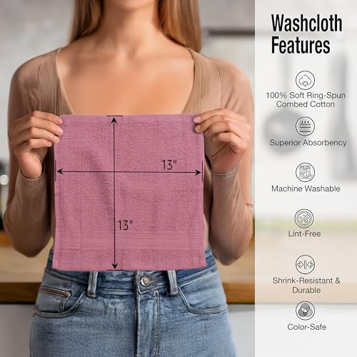 Living Fashions 13x13 Inch Extra Soft Wash Cloths 12 Pack - Absorbent & Durable Towels
