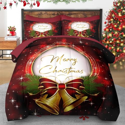 King Christmas Comforter Set with Sheets (King, Gold Xmas) — Pamnest 7-Piece Bedding