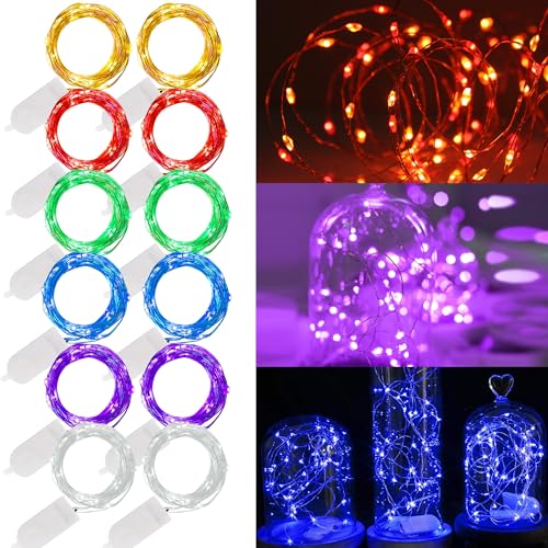 WATERGLIDE 12 Pack Battery Operated Fairy Lights 7ft 20 LED Multicolor