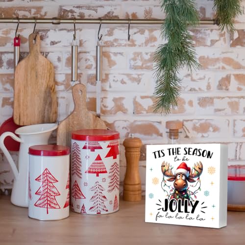 TTBDPB C01 Moose Christmas Sign 5x5 in – Black Wooden Box Decor for Home, Bedroom, Office
