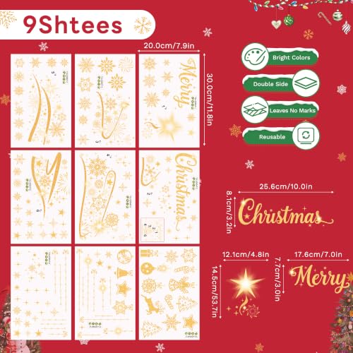 Joeyan Gold Christmas Tree Window Clings - Large Holiday Decor, 9 Sheets