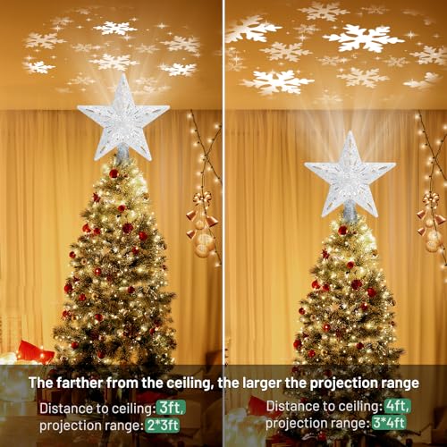 Lighted Christmas Tree Topper Star with 6-Mode LED Rotating Projector
