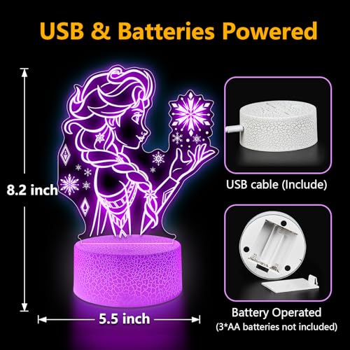 Elsa 16-Color 3D Princess Night Light with Remote - Kids Bedroom Decor