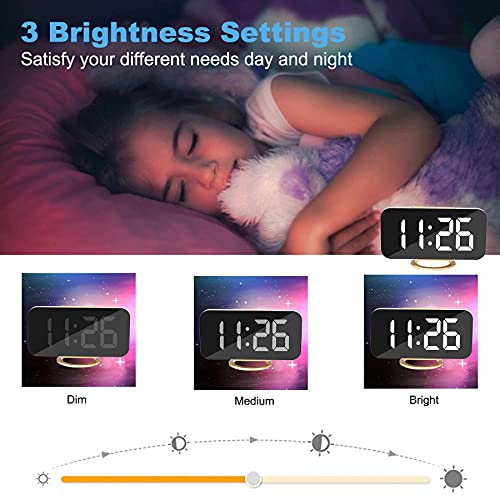 Digital Alarm Clock with LED Mirror Display & Dual USB Charging Ports - Gold