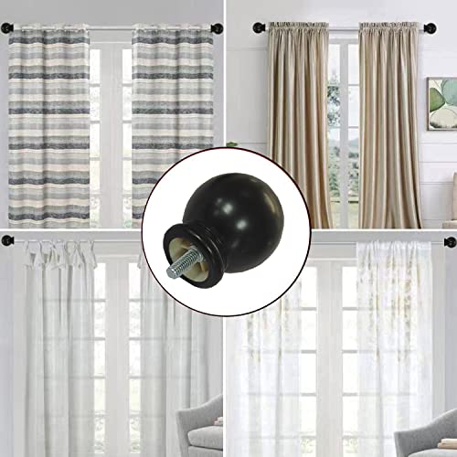 4 Pcs Curtain Rod Finials, Ball Shape Ends for 5/8 Inch Rods, Black