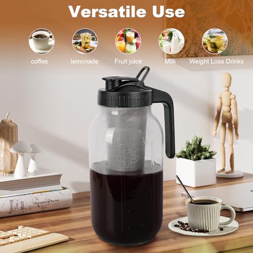 64 oz Cold Brew Coffee Maker - Glass Mason Jar Pitcher with Filter