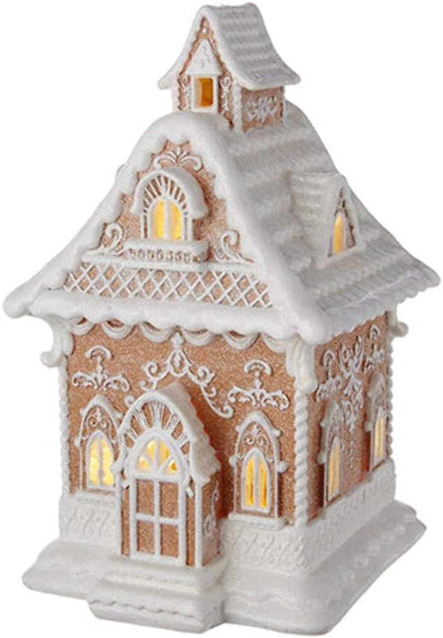 RAZ Imports Lighted Gingerbread House - 13" Holiday in Provence Design with White Icing