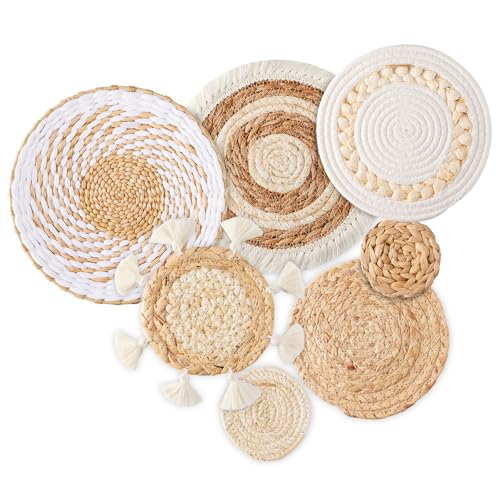 7-Piece Boho Wall Basket Decor Set - Handmade Rattan Wicker Wall Art