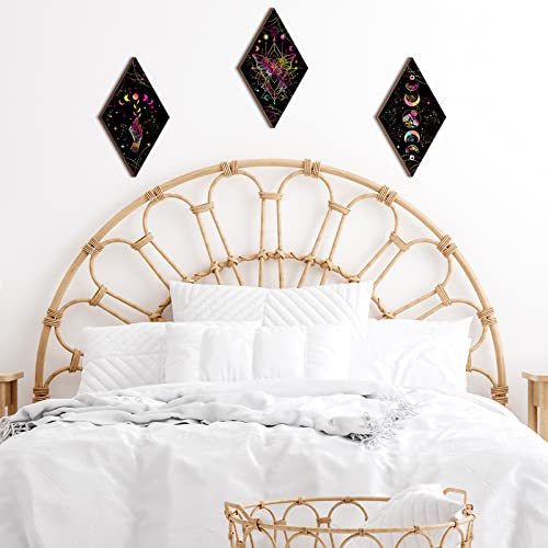 3-Piece Wooden Moon Phase Wall Art, Boho Celestial Hanging Decor Set