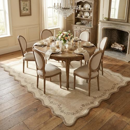 5x7 Scalloped Area Rug, Washable Non-Slip Low Pile Carpet for Living Room