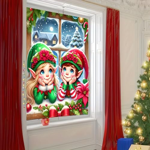 Elf Christmas Window Banner Cover 31x47 Polyester - BlissYard Christmas Elf
