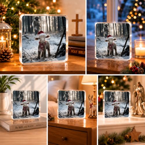 Christian Christmas Lamb Decor - Religious Desk Art for Holiday Season - HKDGVRTB Christian1