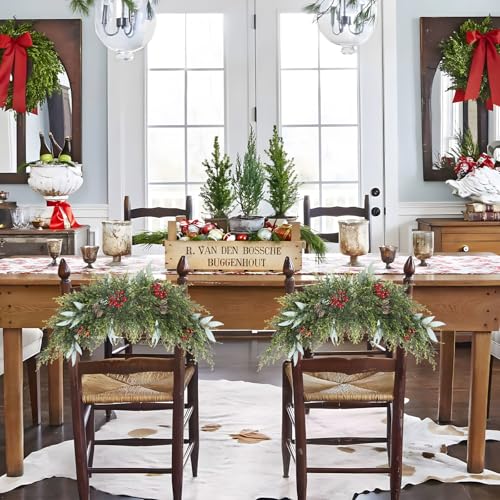 U'Artlines Green Christmas Swag 27.5 Inch Artificial Holiday Decor for Front Door & Indoor/Outdoor Use