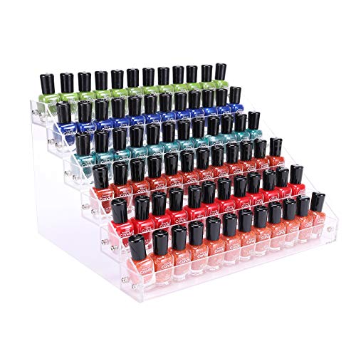 BTremary 6-Tier Acrylic Nail Polish Organizer Rack Stand Holds 48-96 Bottles