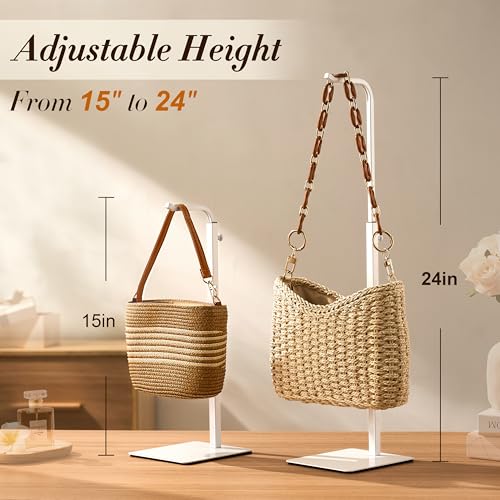 2-Pack Adjustable Tabletop Purse Display Stand, White Metal Hook Holder
