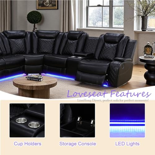 3-Piece Power Reclining Sectional Sofa with LED Lights, USB & Storage