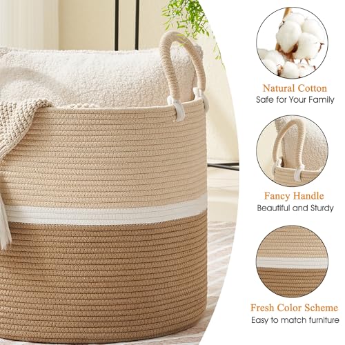 Large Cotton Rope Woven Basket - 18" Decorative Laundry & Toy Storage Hamper