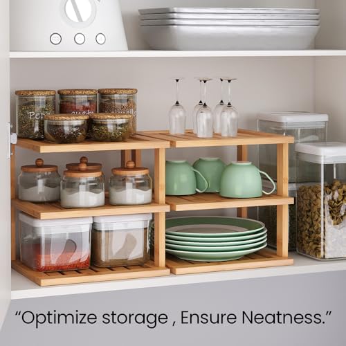 2 Pack 3-Tier Bamboo Corner Shelf - Kitchen Cabinet & Pantry Organizer