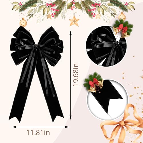 Vickasi Black Velvet Christmas Wreath Bow - Large Holiday Door Decoration