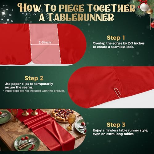 COSINIA Red Satin Table Runner, 12 x 108 Inch, 12-Pack, Reusable Seamless Design