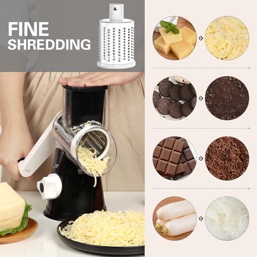 Rotary Cheese Grater & Vegetable Shredder with Suction Base - 3 Blades