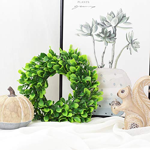 10-Inch Artificial Boxwood Wreath – Small Green Leaf Wreath for Home Decor