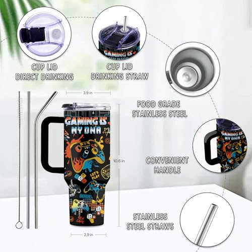 Uibunoo Gaming 40oz Tumbler with Handle & Straw - Stainless Steel Coffee Cup, Gift for Gamers, Game Variation