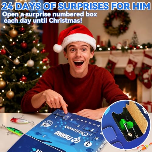 Fishing Advent Calendar 2026 with 24 Tackle Accessories & Lures for Men & Kids