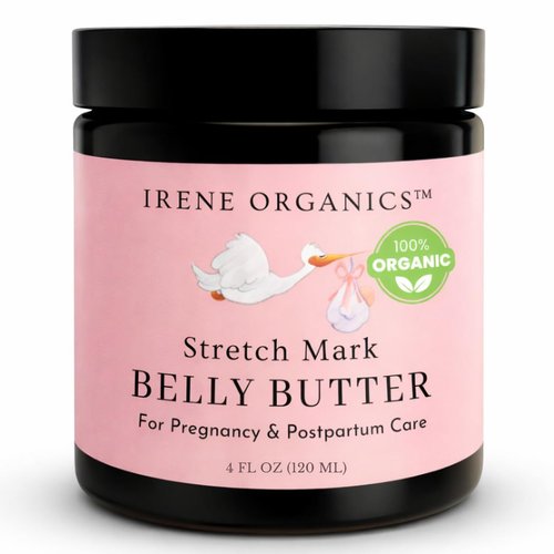 Irene Organics Organic Belly Butter - Award-Winning Stretch Mark Prevention & Treatment 4oz | Hydrating Tummy Balm