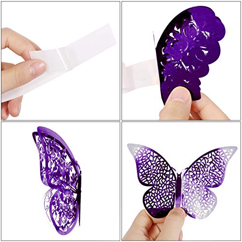 72 Pcs 3D Metallic Butterfly Wall Decals - Purple Hollow Wall Stickers