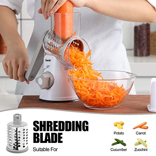 Rotary Cheese Grater Hand Crank Vegetable Slicer with 3 Stainless Steel Blades