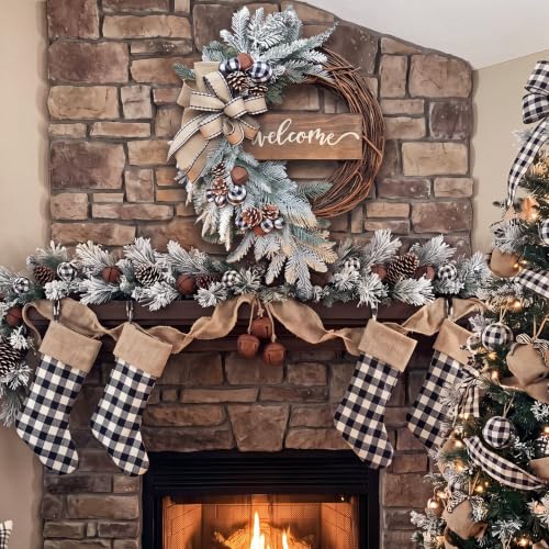 Winter Norfolk Pine Wreath with Cones - 19.69in Snowy Front Door Decor (Suncalla, Pine Cones)