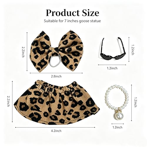 7-Inch Desk Goose Outfit Set with Leopard Dress, Bow, Sunglasses & Necklace