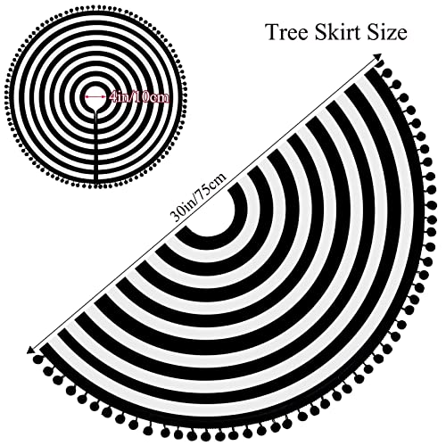 30-Inch Black and White Christmas Tree Skirt with Pom Pom Trim