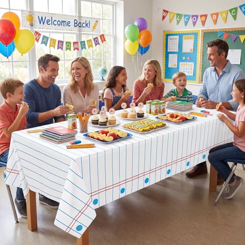 NatNarr 3 Pack Back to School Plastic Tablecloths 54x108 Notebook Paper
