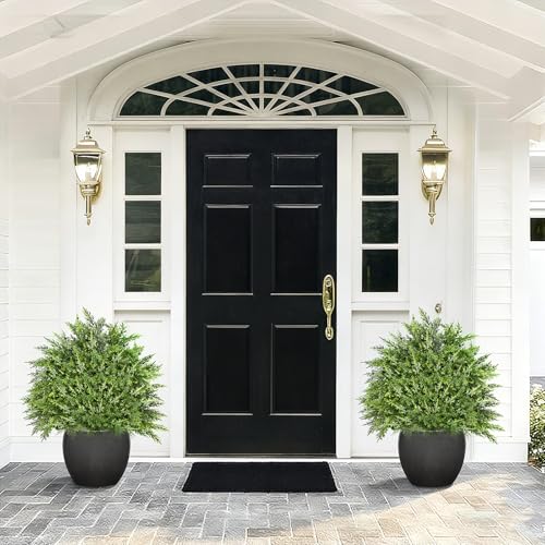 2-Pack 23-inch Artificial Cedar Topiary Ball Trees, UV-Resistant Faux Plants