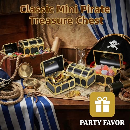 12-Pack Mini Plastic Pirate Treasure Chests for Kids Party Favors