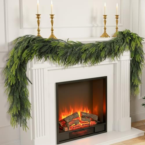 Real Touch Norfolk Pine Garland 9ft - Artificial Christmas Greenery for Mantel