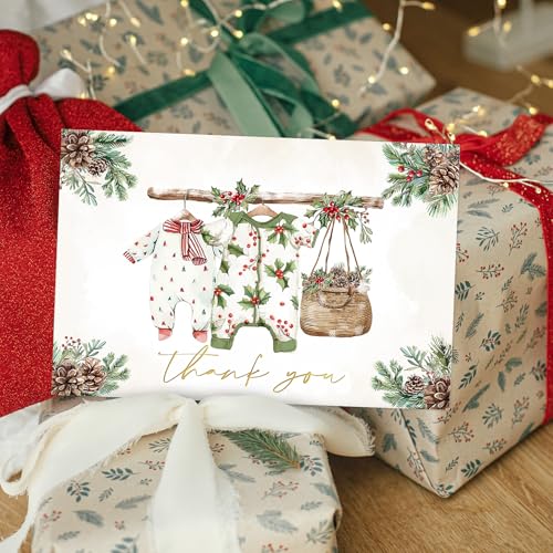 Christmas Baby Shower Thank You Cards with Envelopes & Stickers - 50 Pack