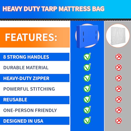 Queen Mattress Bag for Moving & Storage - Heavy Duty Waterproof Cover with Handles