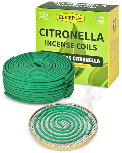 Citronella Incense Coils for Outdoor Use - 20 Pack with Metal Stand