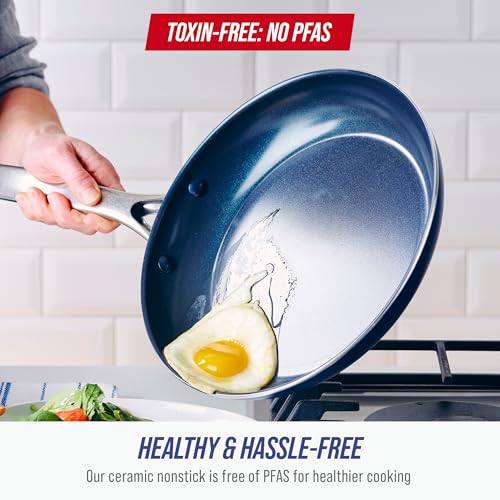 10-Inch Diamond-Infused Ceramic Nonstick Frying Pan Skillet, Blue