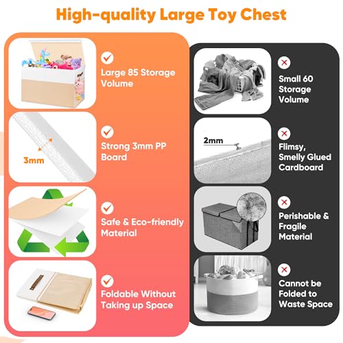 Large Collapsible Toy Storage Chest with Lid and Dividers, 25"x13"x16"