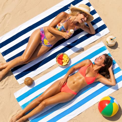 Oversized Cotton Beach Towels 4-Pack, 35x70 Inch Cabana Striped Pool Towels