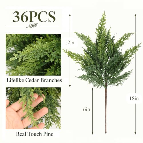 36 Pcs Real Touch Cedar Stems 18in – N&T NIETING Green Pine Branches for Vase Filler & DIY Garlands