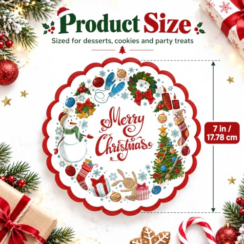 Christmas Snowman & Snowflake Paper Plates - 50 Count, 7 Inch Holiday Dessert Plates (Christmas)